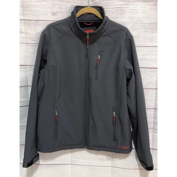 IZOD Jacket Men's Size L Gray L/S Fleece Lined Full Zip Front/Pockets EUC - Picture 2 of 8